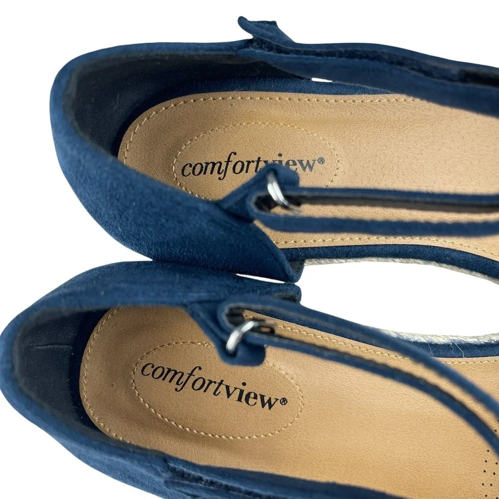 Comfortview Women's Charlie Sandals 11W Navy Faux Suede Espadrille Ankle Strap